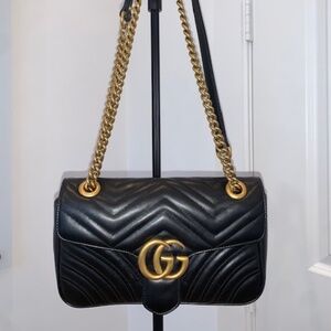 Gucci Black Leather Marmont Shoulder Bag with Gold Hardware